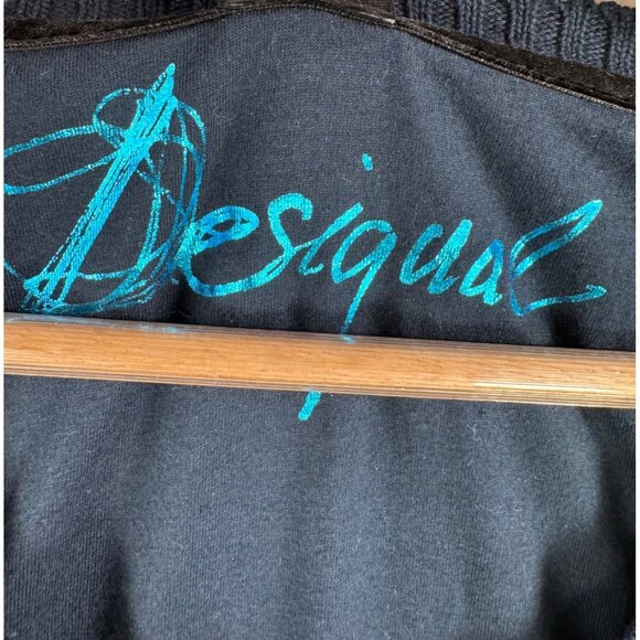 Desigual sequin glitter embroidered ribbon long sleeve shirt navy Y2K - Picture 3 of 8